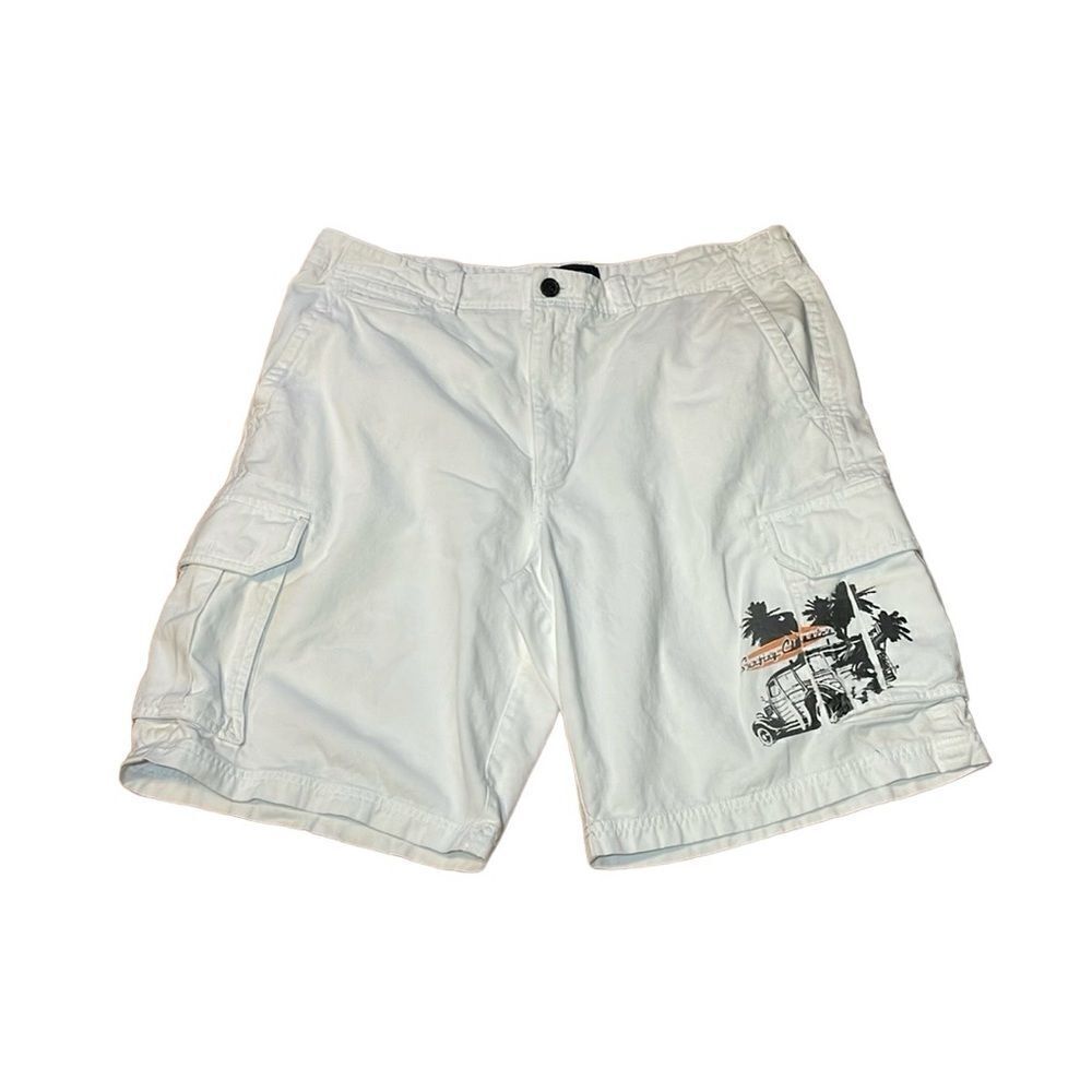 Izod White Cargo Shorts, printed, surfing classic, Y2K, Cotton, 36
